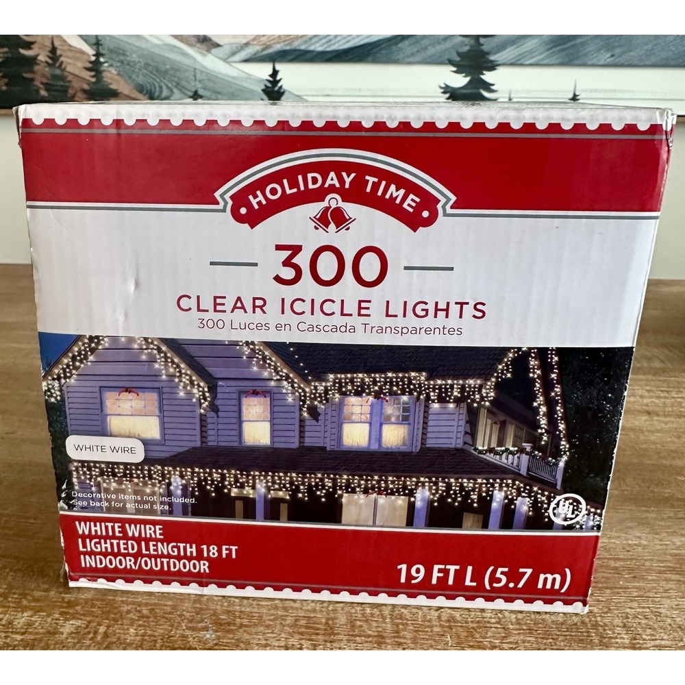 300 Count Clear Icicle Christmas String Lights Holiday Time 19 Ft New (open box)